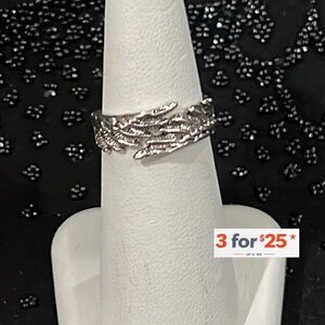 Feather wrapped open band angel wings size 6.5